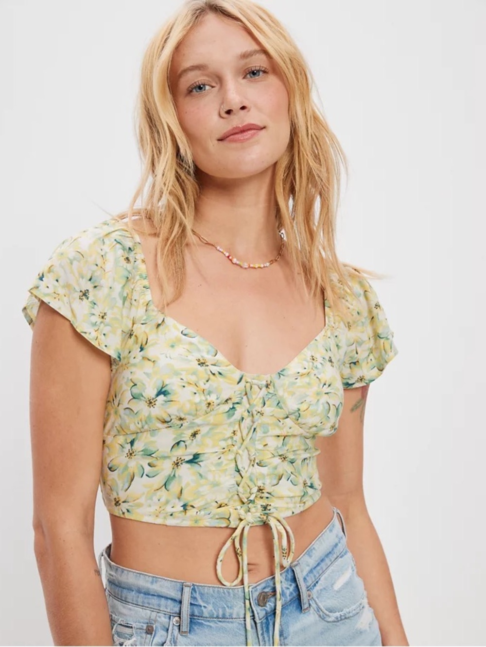 American Eagle Flutter-Sleeve Corset Blouse